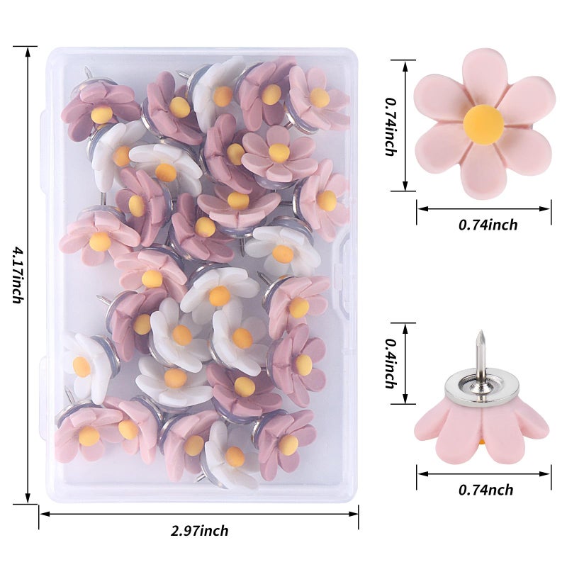 wusuowea Flower Push Pins 30pcs Push Pins for Cork Board Pink Decorative Thumb Tacks Cute Push Pins for Cork Board Fun Thumb Tacks Decorative for Photo Wall  Feature Wall Map  Bulletin Board  Office or Home - Image 2